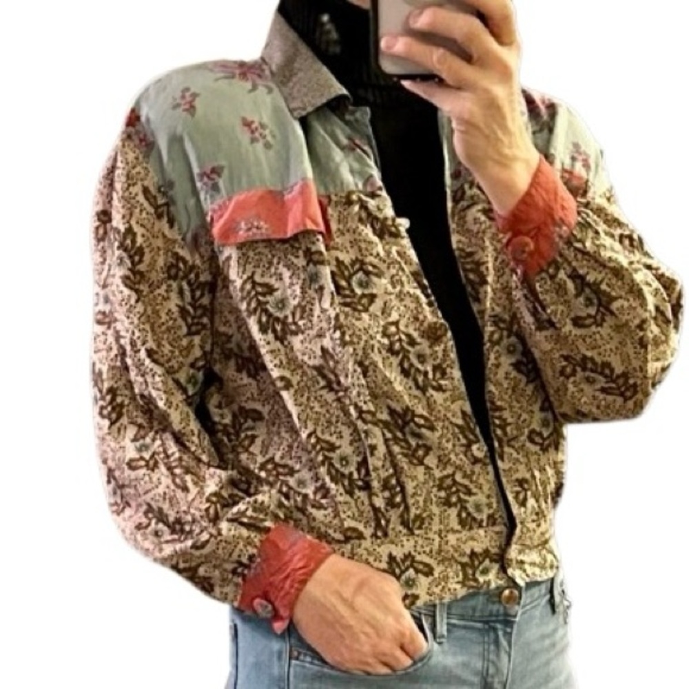Vintage 80s Silk Patchwork Bomber Oversized Multicolor lightweight Jacket 4 XS